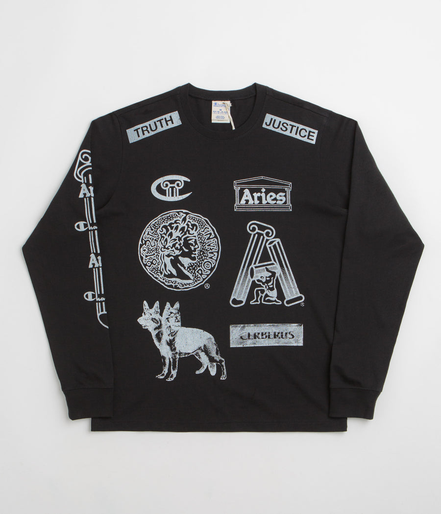 Aries x Champion Sponsor Long Sleeve T-Shirt in Black