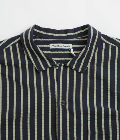 YMC Malick Short Sleeve Shirt in Navy and Yellow