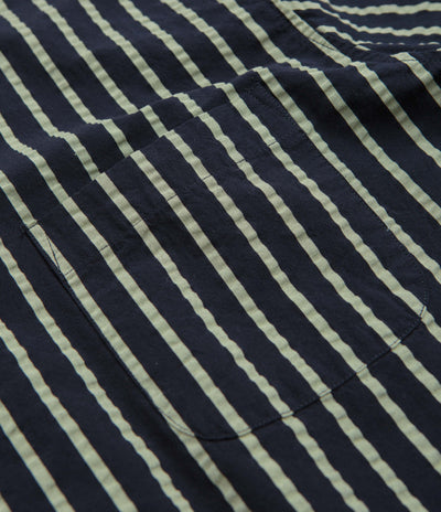 YMC Malick Short Sleeve Shirt in Navy and Yellow