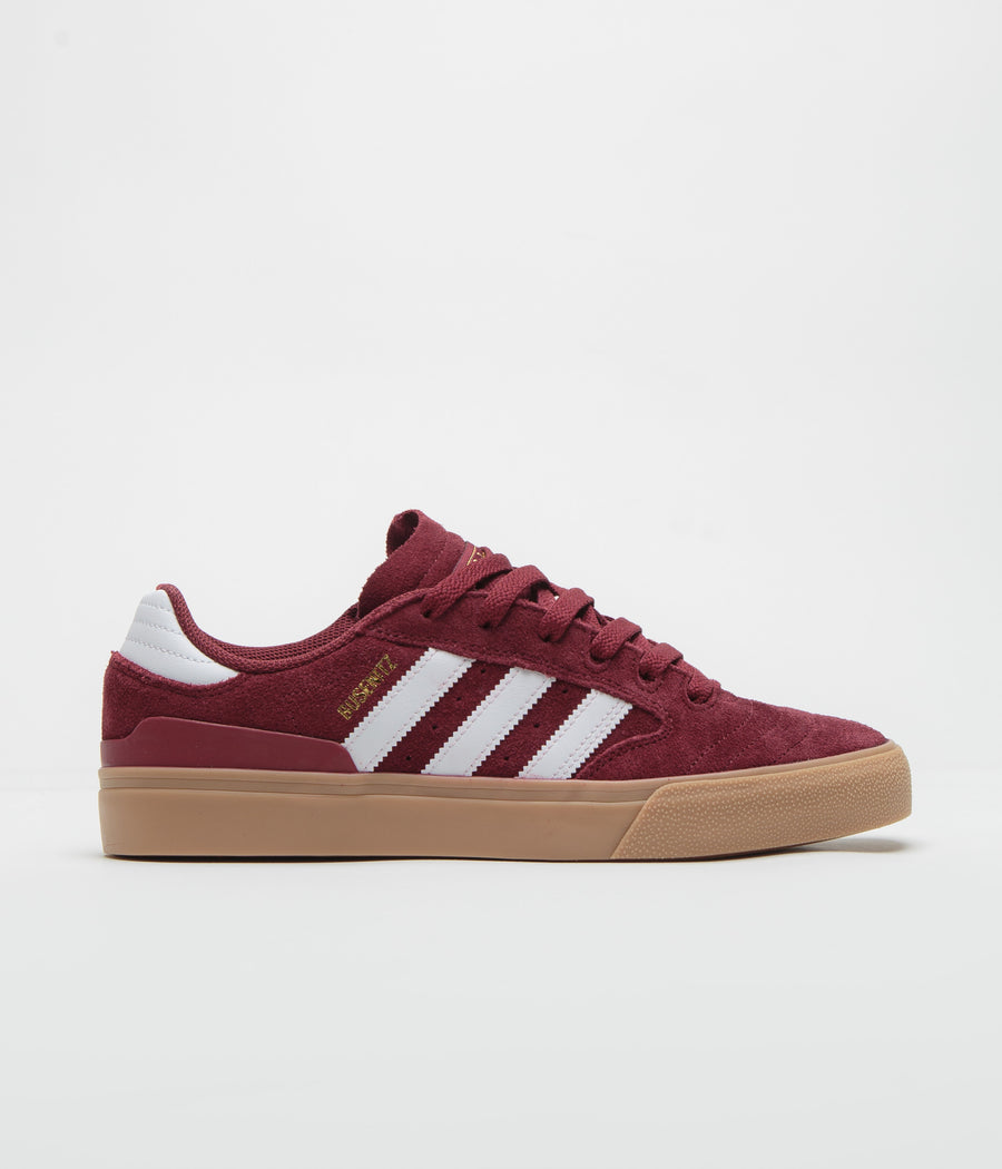 Adidas Busenitz Vulc II Shoes in Preloved Ruby and FTWR White / Gold Metallic