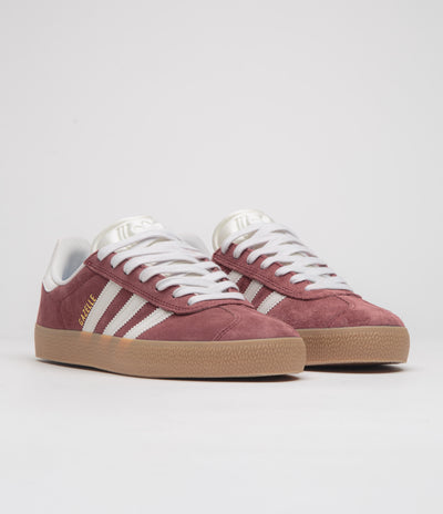 Adidas Gazelle ADV Shoes in Shadow Red and Crystal White / Gold Metallic