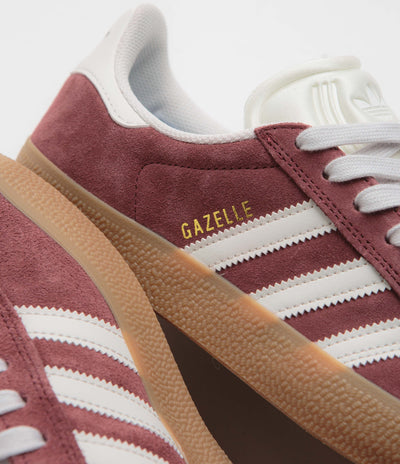 Adidas Gazelle ADV Shoes in Shadow Red and Crystal White / Gold Metallic
