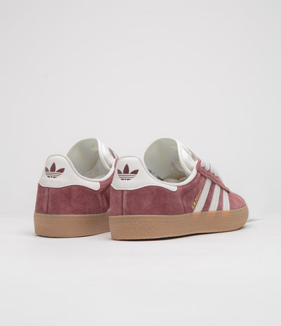 Adidas Gazelle ADV Shoes in Shadow Red and Crystal White / Gold Metallic