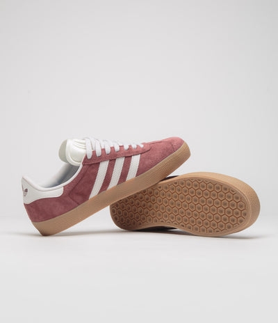 Adidas Gazelle ADV Shoes in Shadow Red and Crystal White / Gold Metallic