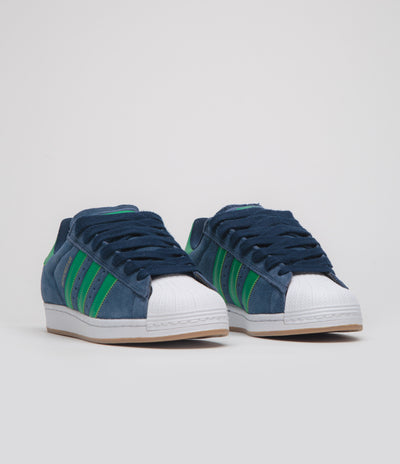 Adidas Superstar ADV Shoes in Collegiate Navy and Green / FTWR White