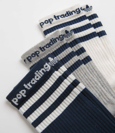 Adidas x Pop Trading Company Crew Socks (3 Pack) - Medium Grey Heather / Collegiate Navy / Chalk White