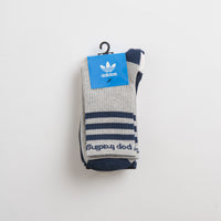 Adidas x Pop Trading Company Crew Socks (3 Pack) - Medium Grey Heather / Collegiate Navy / Chalk White thumbnail