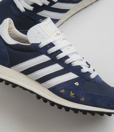 Adidas x Pop Trading Company TRX Shoes in Collegiate Navy and FTWR White / Chalk White