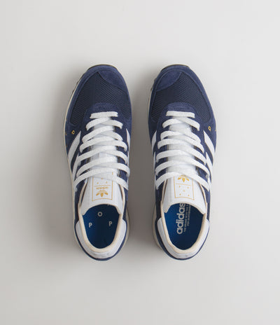 Adidas x Pop Trading Company TRX Shoes in Collegiate Navy and FTWR White / Chalk White