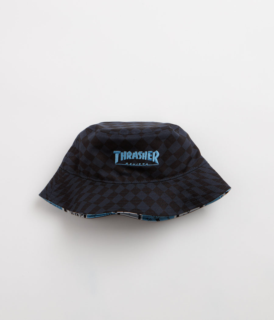 Adidas x Thrasher x AFA Bucket Hat in Night Navy and Light Blue