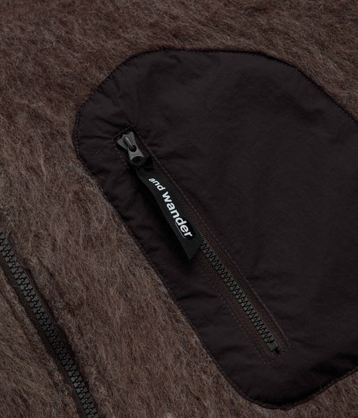 and wander Jacquard Shaggy Knit Full Zip Hoodie - Brown, view 6