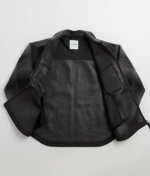 and wander Wool Shaggy Check Zip Jacket - Charcoal, view 3