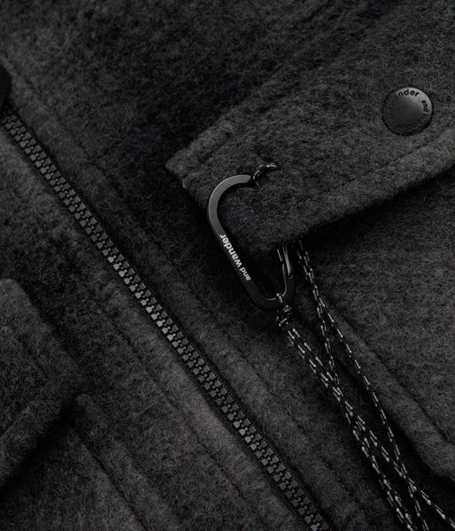 and wander Wool Shaggy Check Zip Jacket - Charcoal, view 7