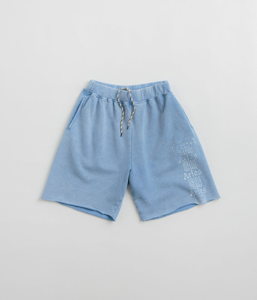 Aries Aged Ancient Column Sweat Shorts in Pale Blue