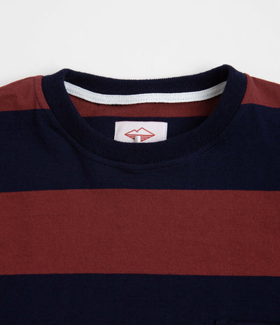 Battenwear Pocket Rugby T-Shirt in Navy and Maroon Stripe