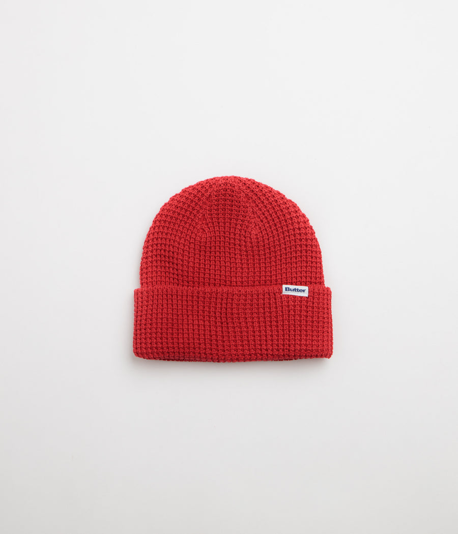 Butter Goods Distress Waffle Beanie in Red