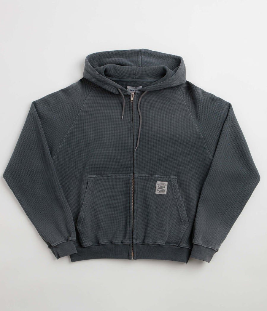 Butter Goods Faded Waffle Zip-Thru Hoodie - Washed Black
