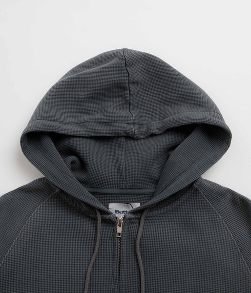 Butter Goods Faded Waffle Zip-Thru Hoodie - Washed Black, view 4