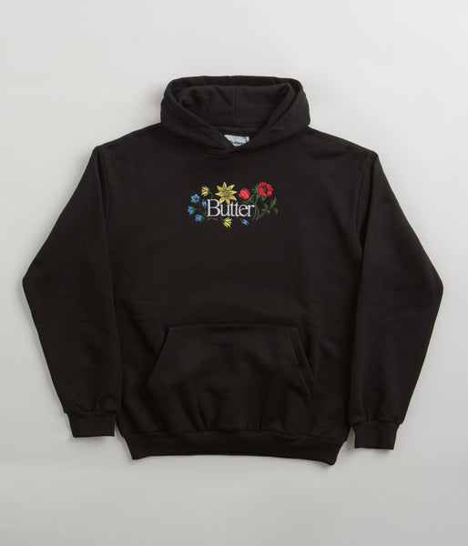 Butter Goods Floral Embroidered Hoodie Black Flatspot