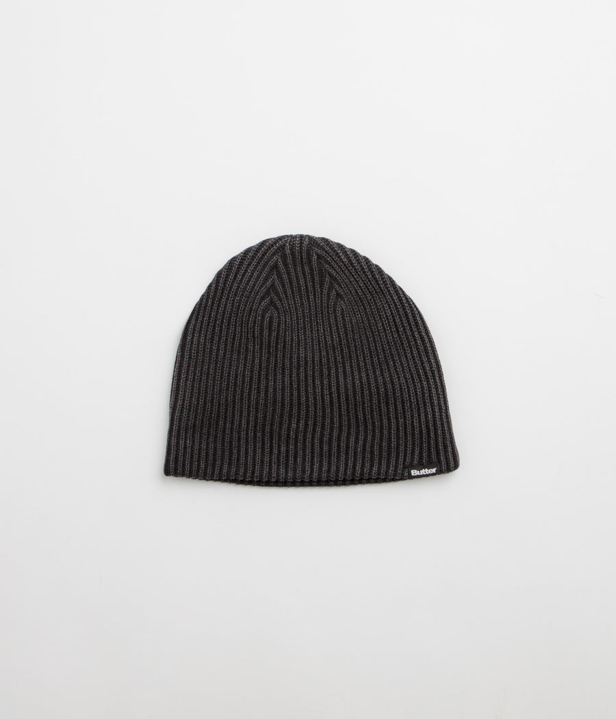 Butter Goods Ribbed Skully Beanie in Washed Black