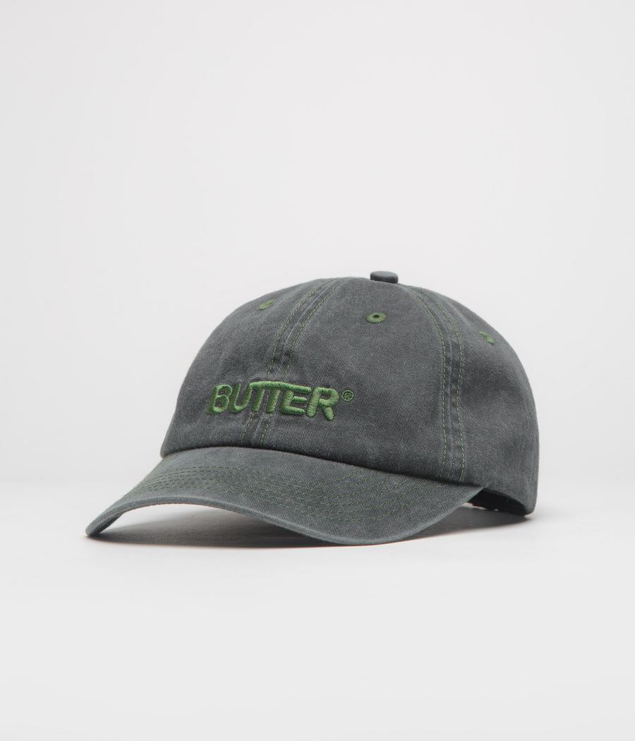 Butter Goods Rounded Logo Cap in Washed Black and Green