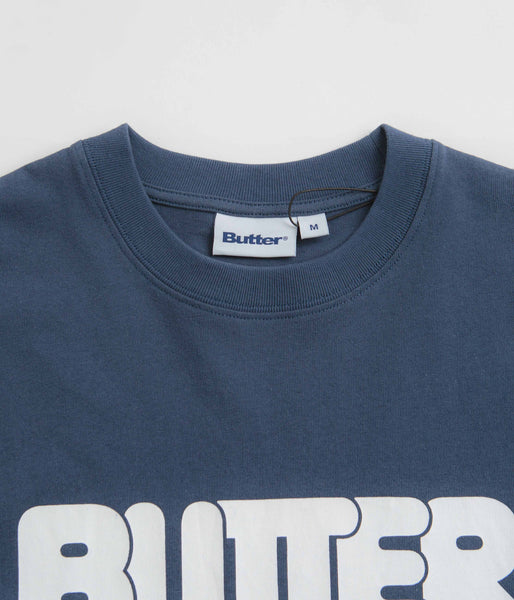 【BUTTER GOODS】 Rounded Logo Tee Denim Butter Goods Smug T-Shirt - Denim | Flatspot