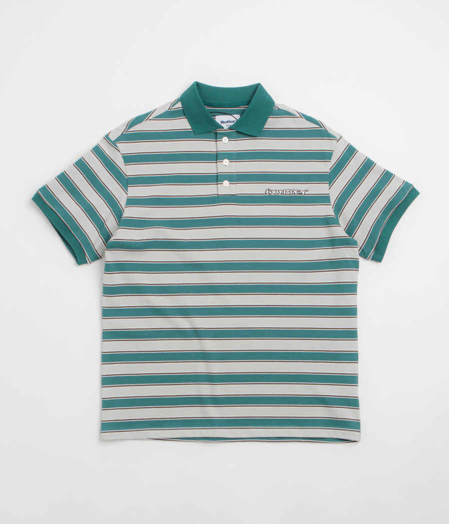 Butter Goods Witness Stripe Polo Shirt - Grey / Teal
