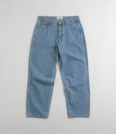 Cash Only Logo Baggy Jeans - Washed Indigo / Red