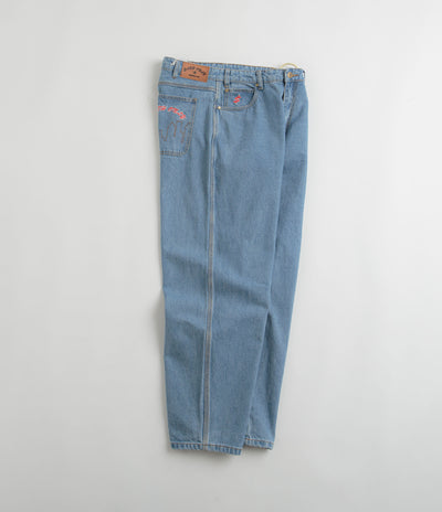 Cash Only Logo Baggy Jeans - Washed Indigo / Red