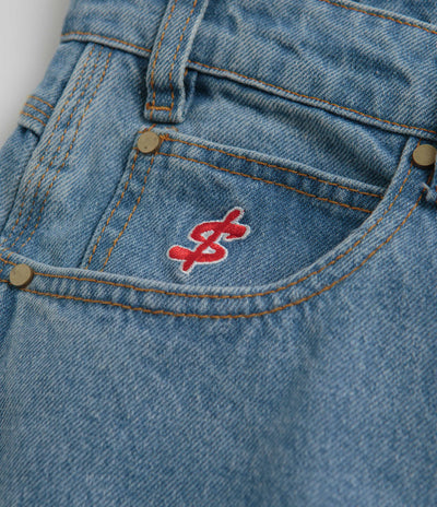 Cash Only Logo Baggy Jeans - Washed Indigo / Red