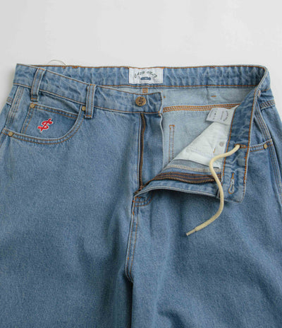 Cash Only Logo Baggy Jeans - Washed Indigo / Red