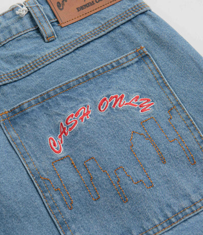 Cash Only Logo Baggy Jeans - Washed Indigo / Red