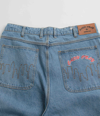 Cash Only Logo Baggy Jeans - Washed Indigo / Red