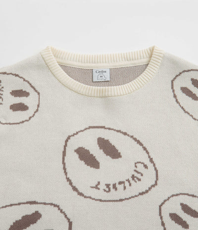 Civilist Smiler Knit Crewneck Sweatshirt - Ecru