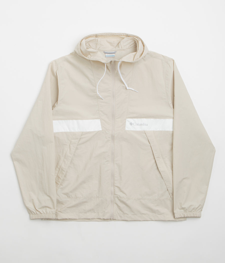 Columbia Spire Valley Hooded Windbreaker Jacket in Dark Stone and White