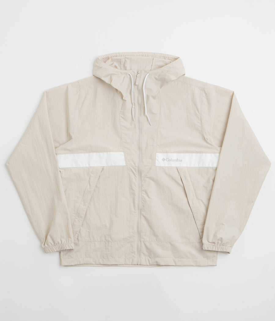 Columbia Spire Valley Hooded Windbreaker Jacket in Dark Stone and White
