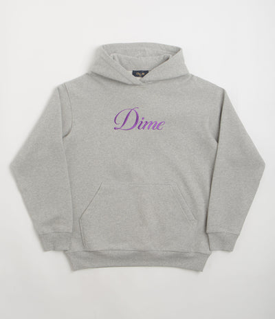 Dime Cursive Hoodie in Heather Grey and Pink