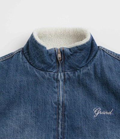 Grand Collection Denim Sherpa Track Jacket in Blue