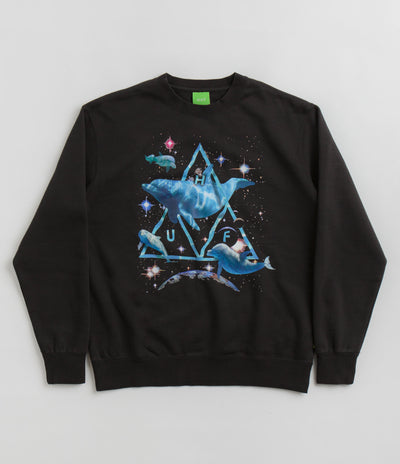 HUF Space Dolphins Wash Crewneck Sweatshirt - Black