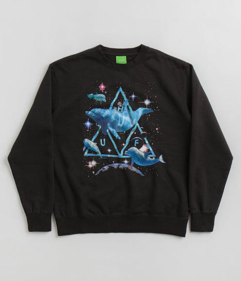 HUF Space Dolphins Wash Crewneck Sweatshirt - Black