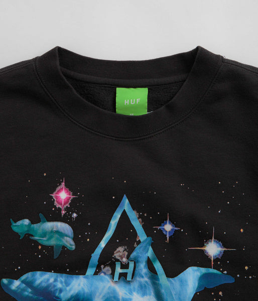 HUF Space Dolphins Wash Crewneck Sweatshirt - Black | Flatspot