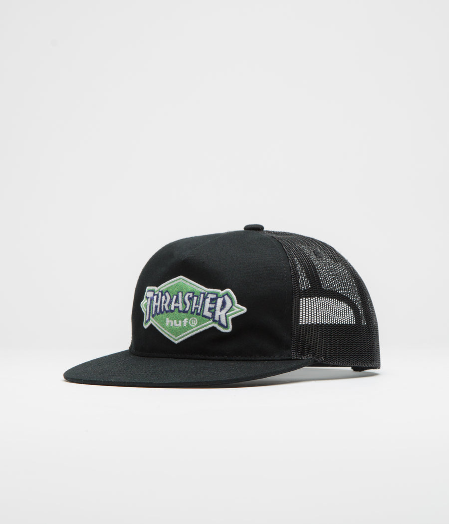 HUF x Thrasher Logo Twill Trucker Cap - Black