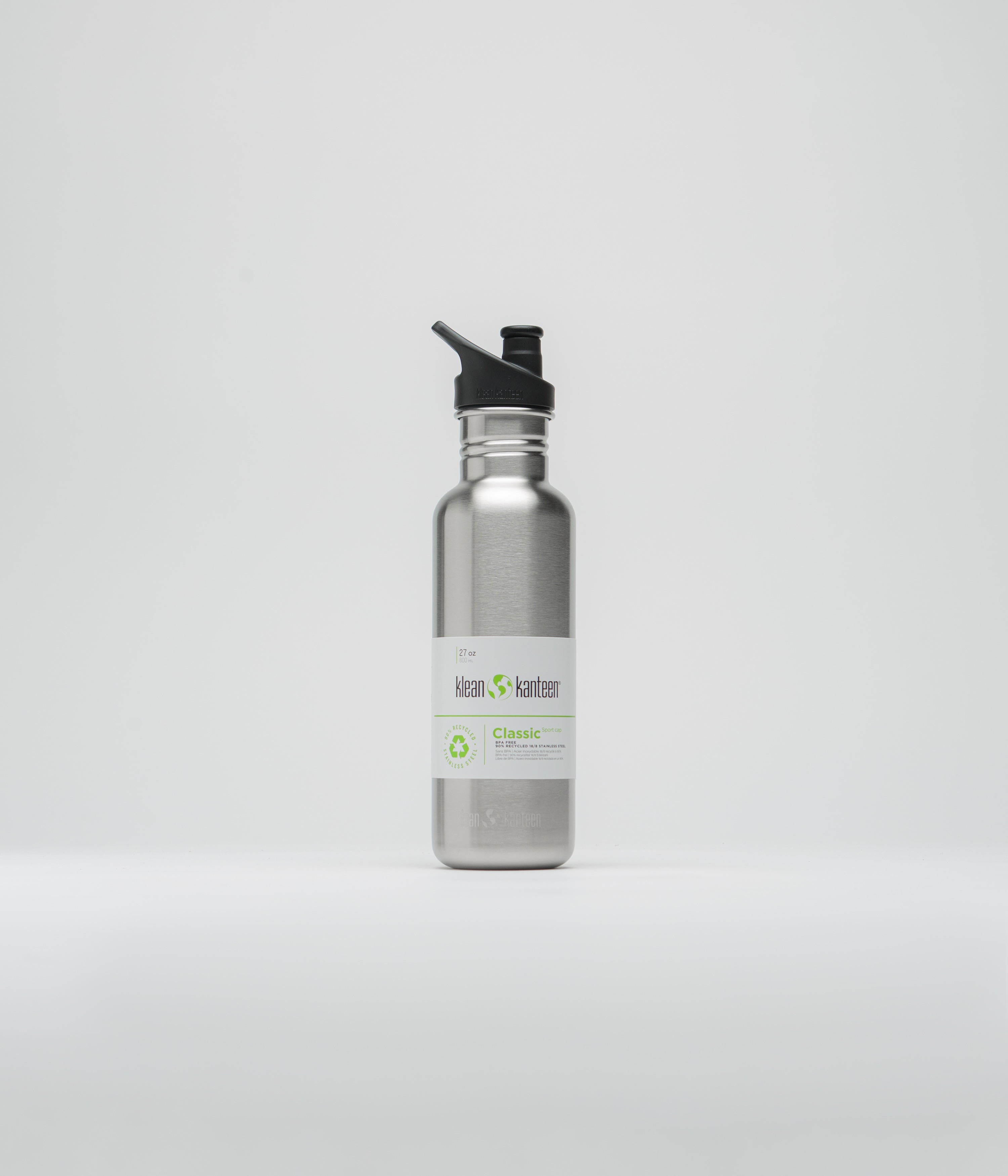 Klean Kanteen Classic 800ml Sports Cap Bottle - Brushed Stainless