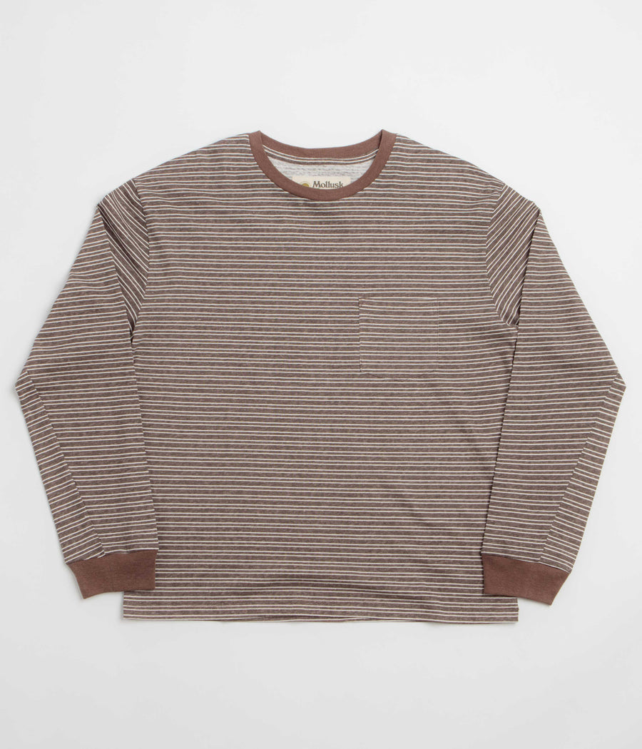 Mollusk Hemp Striped Long Sleeve T-Shirt - Brown Stripe