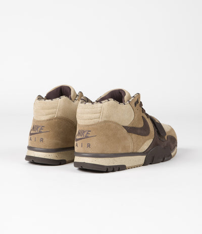 Nike Air Trainer 1 Shoes in Hay and Baroque Brown and Taupe - Varsity Red