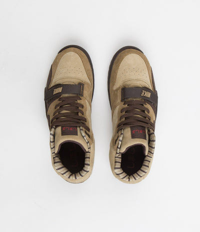 Nike Air Trainer 1 Shoes in Hay and Baroque Brown and Taupe - Varsity Red