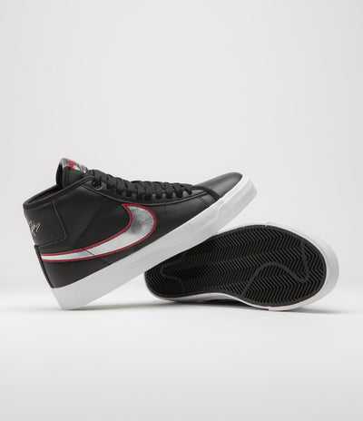 Nike SB Blazer Mid Pro GT Shoes - Black / Metallic Silver - University Red