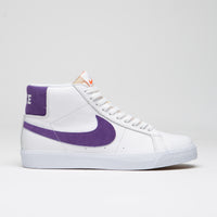 Nike SB Blazer Mid Shoes in White and Court Purple and White - Gum Light Brown thumbnail