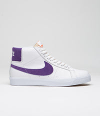 Nike SB Blazer Mid Shoes in White and Court Purple and White - Gum Light Brown