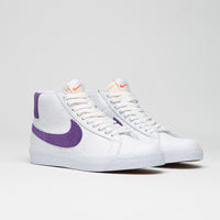 Nike SB Blazer Mid Shoes in White and Court Purple and White - Gum Light Brown thumbnail